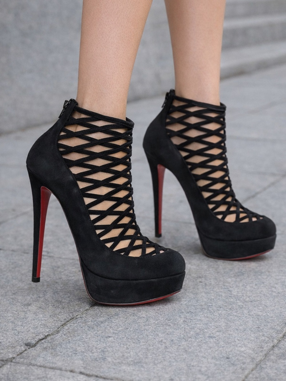 Christian Louboutin caged suede pumps heels bootie black 37